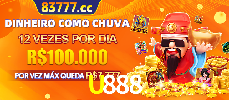 Banner do programa de recompensas Recomende para amigos do U888, detalhando os bônus por convidar amigos, com prêmios que chegam a R$288.888.