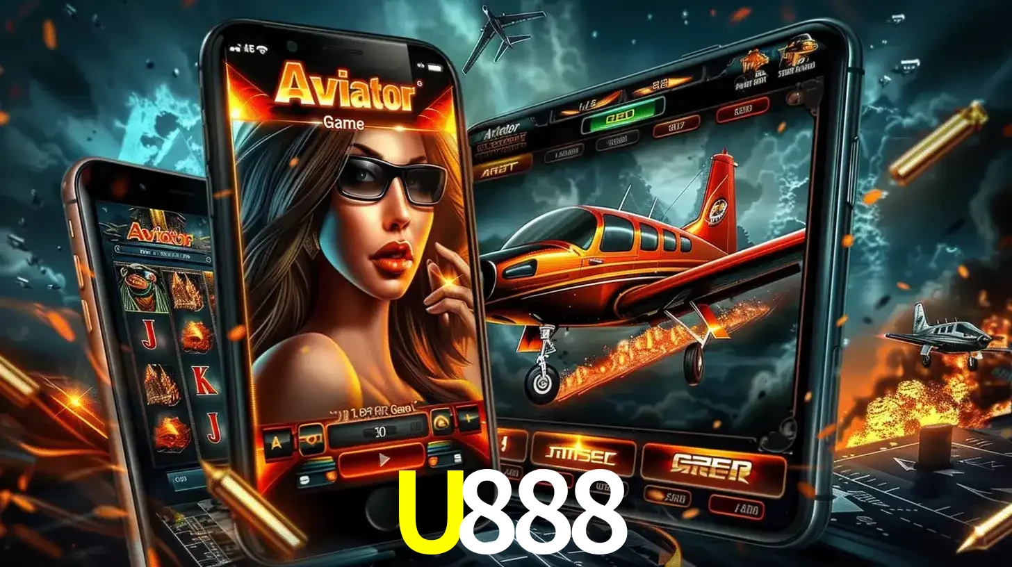 O popular jogo de apostas Aviator exibido em vários celulares e tablets, mostrando a interface emocionante e a ação de voo disponíveis para jogar agora no U888.