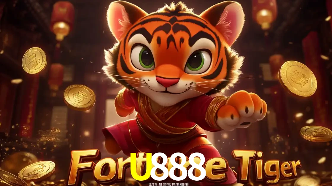 O carismático mascote do jogo de slot Fortune Tiger, um tigre fofo em pose de artes marciais, pronto para trazer sorte e multiplicadores de ganhos no cassino online U888.